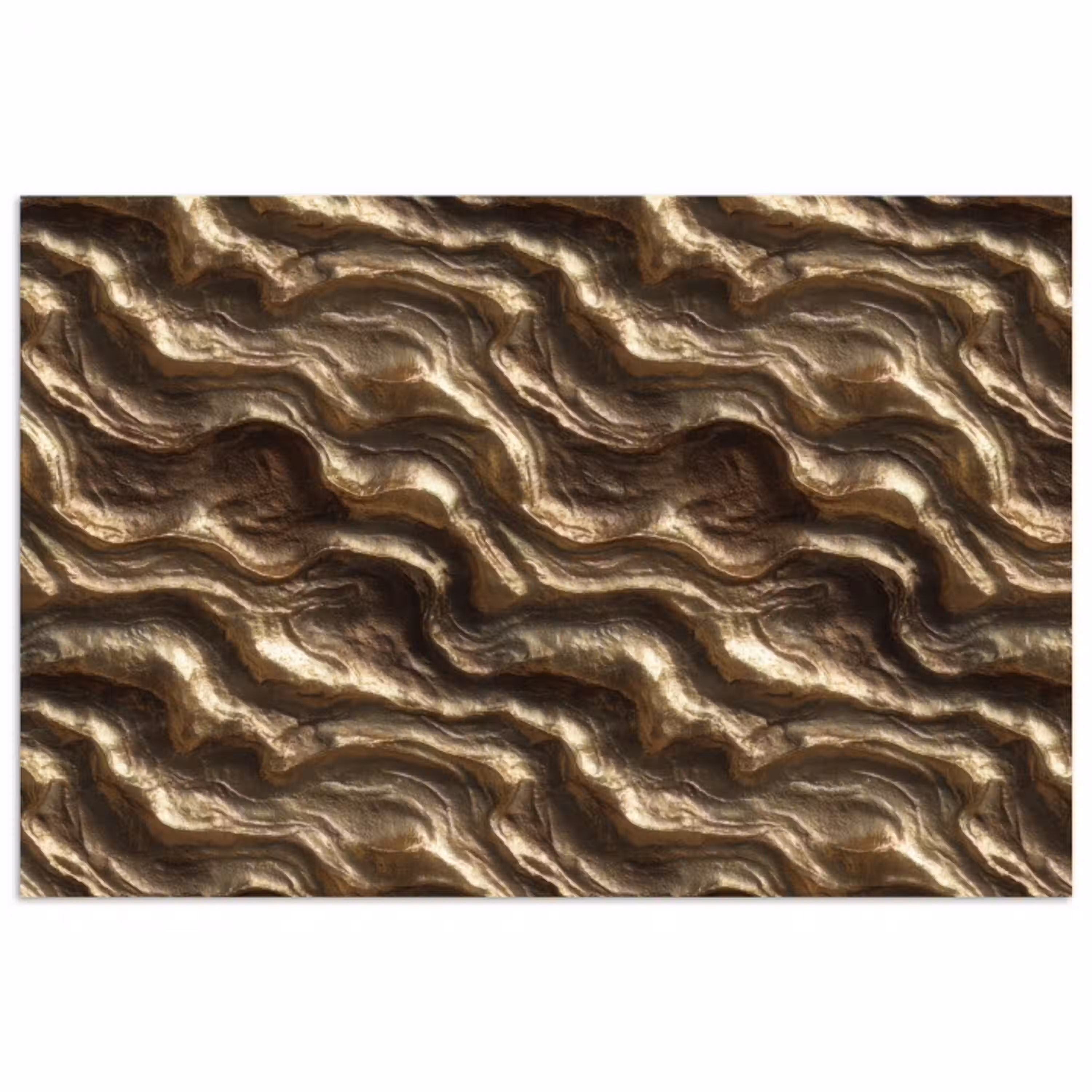 Reliëf - Golven - Abstract - Bronsgoud poster papier klein 62 -3d