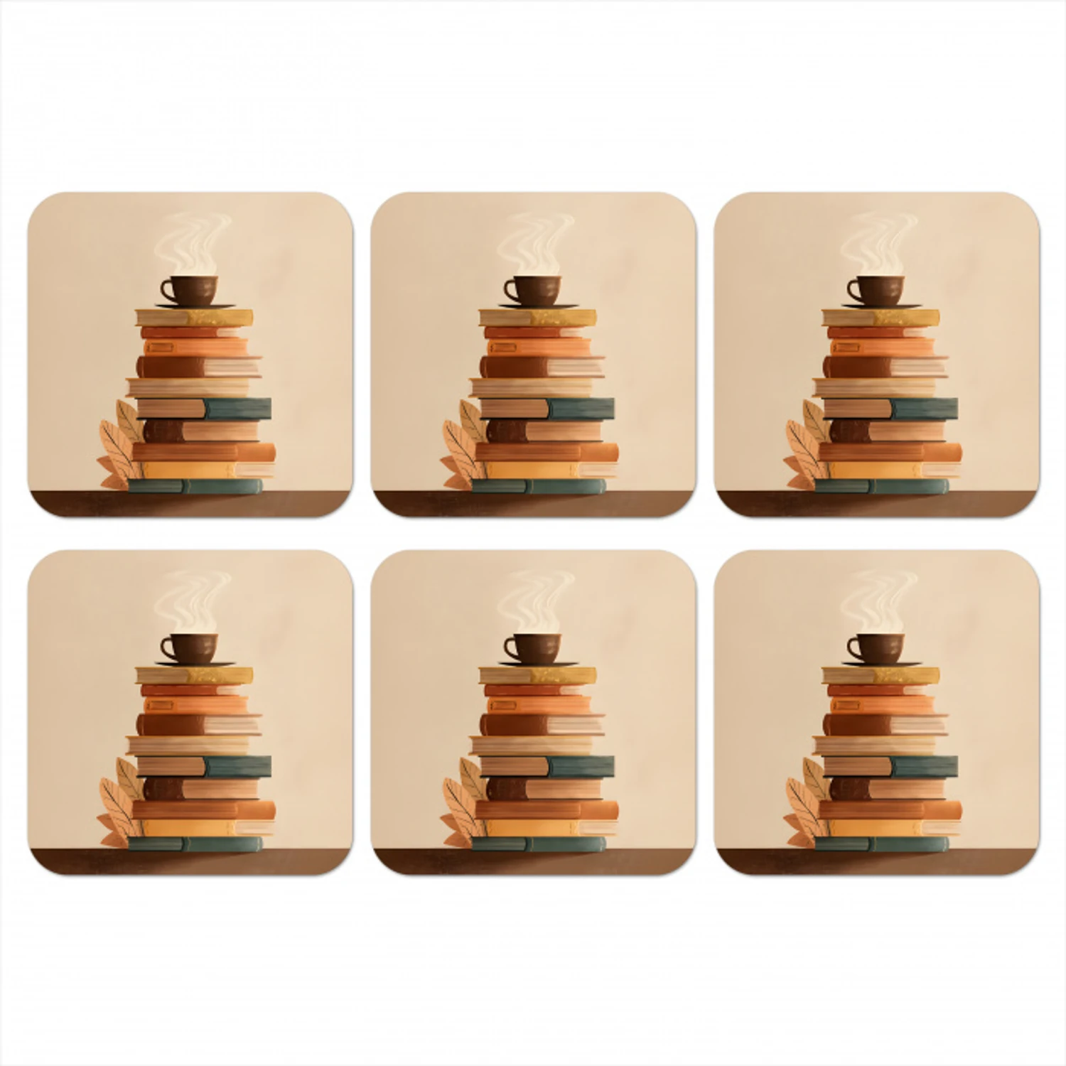Boeken - Toren - Koffie - Beige onderzetter kurk middel -3d