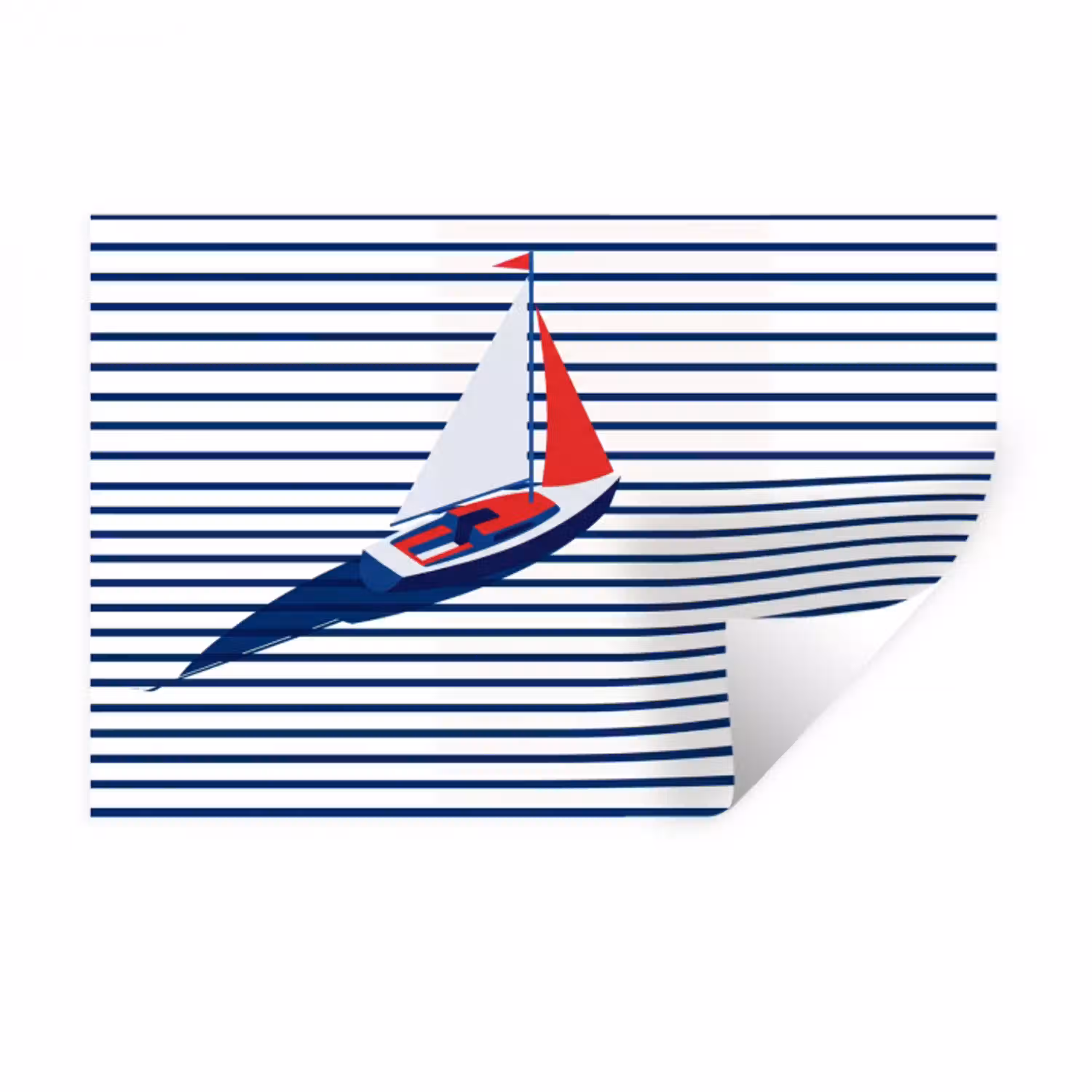 Boot - Water - Abstract - Blauw Muursticker klein -3d