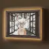 Hert - Sneeuw - Winter - Bos - Dieren - Doorkijk Light Box met batterij (Wandlamp) middel -z3d_website