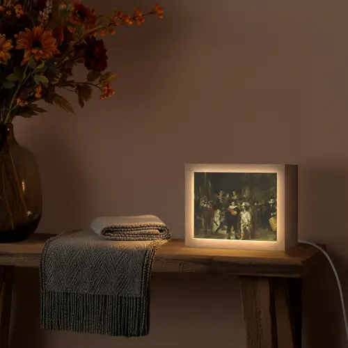 De Nachtwacht - Kunst - Oude meesters - Rembrandt Light Box met kabel (Tafellamp) klein -sfeer4