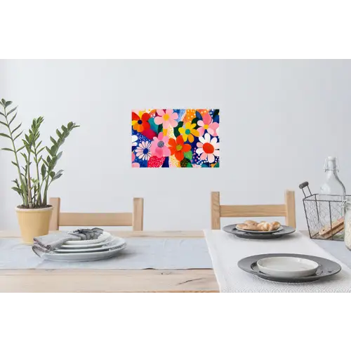 Bloemen - Kleurrijk - Stippen Muursticker klein -eettafel