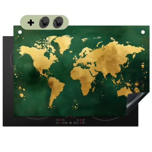 Wereldkaart - Groen - Goud Inductie beschemer met haakjes klein -3d