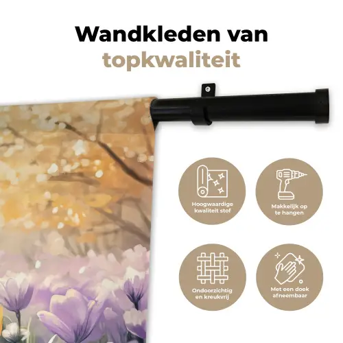 Viooltjes - bij - Zonlicht Wandkleed katoen klein -sfeer2