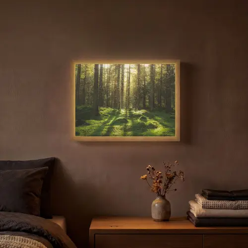 Bomen - Bos - Mos - Planten - Zon - Natuur Light Box met batterij (Wandlamp) middel -sfeer4
