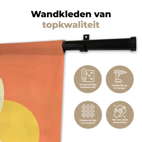 Vogels - Cirkels - Geel Wandkleed katoen klein -sfeer2