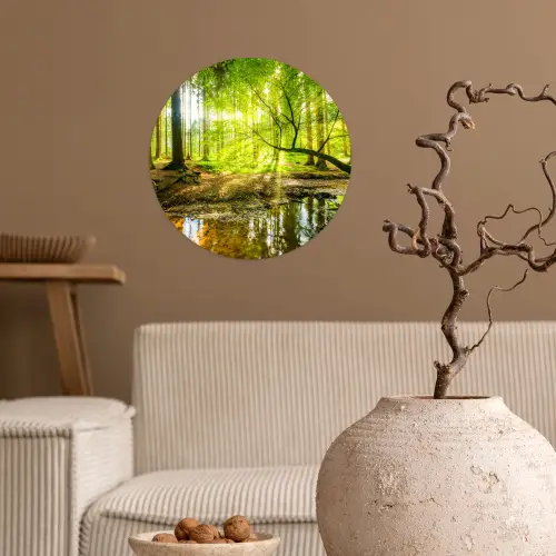 Bos - Landschap - Water - Bomen - Zon - Groen - Natuur Wandcirkel behangsticker klein -sfeer1