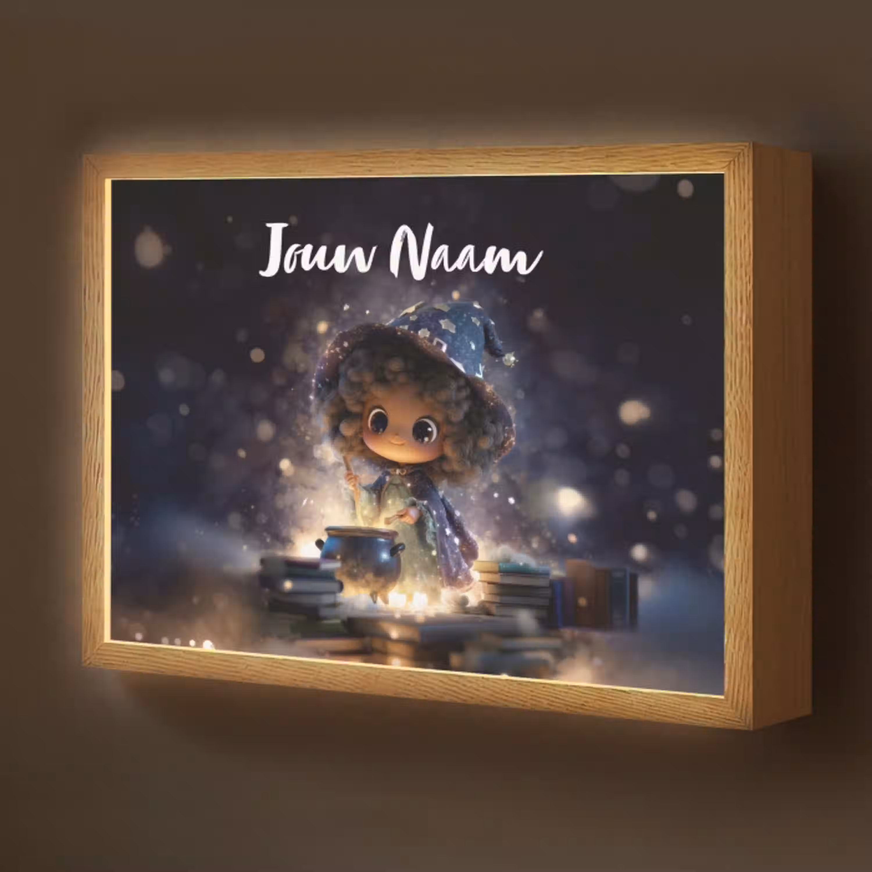 Meisje - Toveren - Sterren - Paars Light Box met batterij (Wandlamp kind) middel -z3d_website
