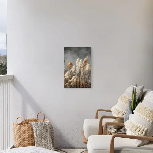 Gedroogde Veldbloemen - Grijs - Beton Tuinposter op houten frame 2 cm dik klein -sfeer1