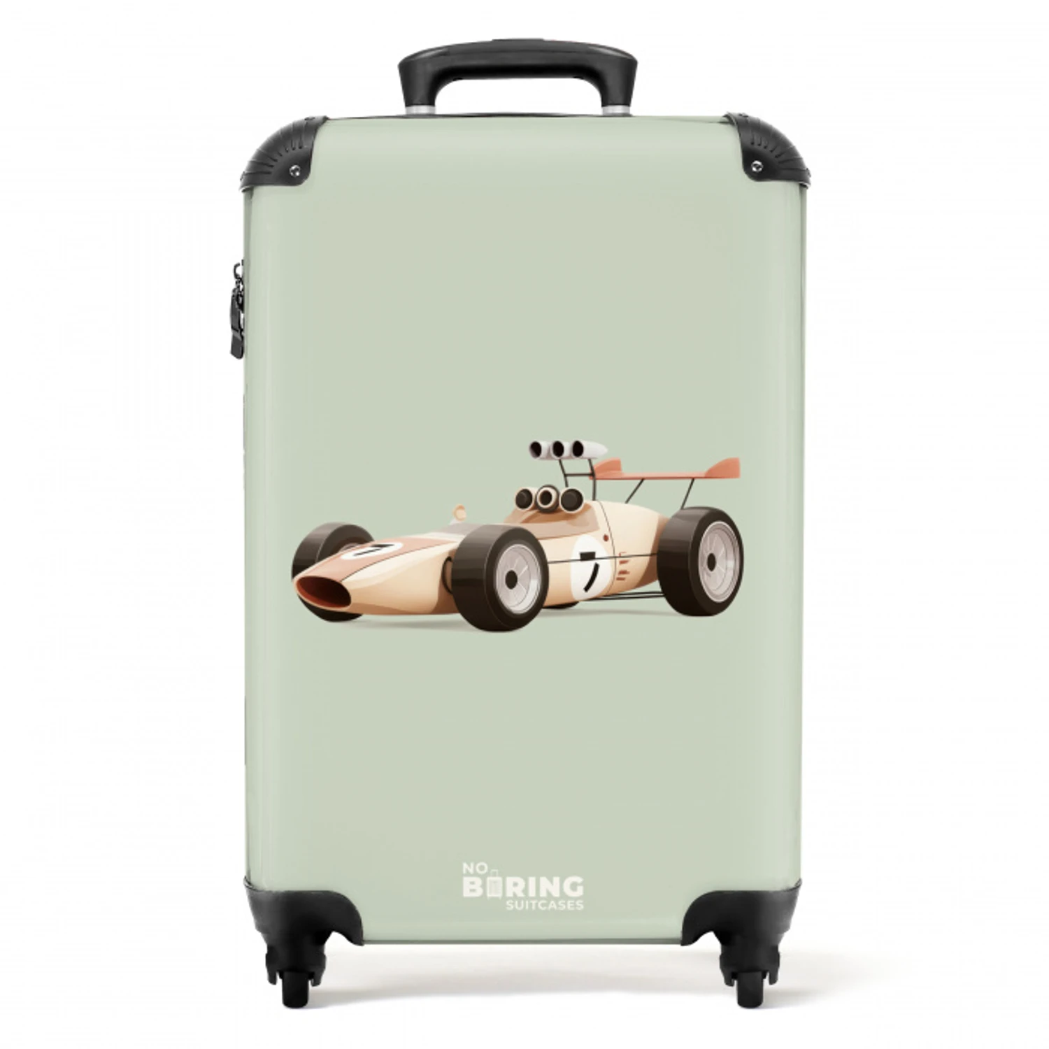 Beige retro raceauto op groen achtergrond NBS - Handbagage koffer - Volwassenen Unisex middel -productfoto_recht