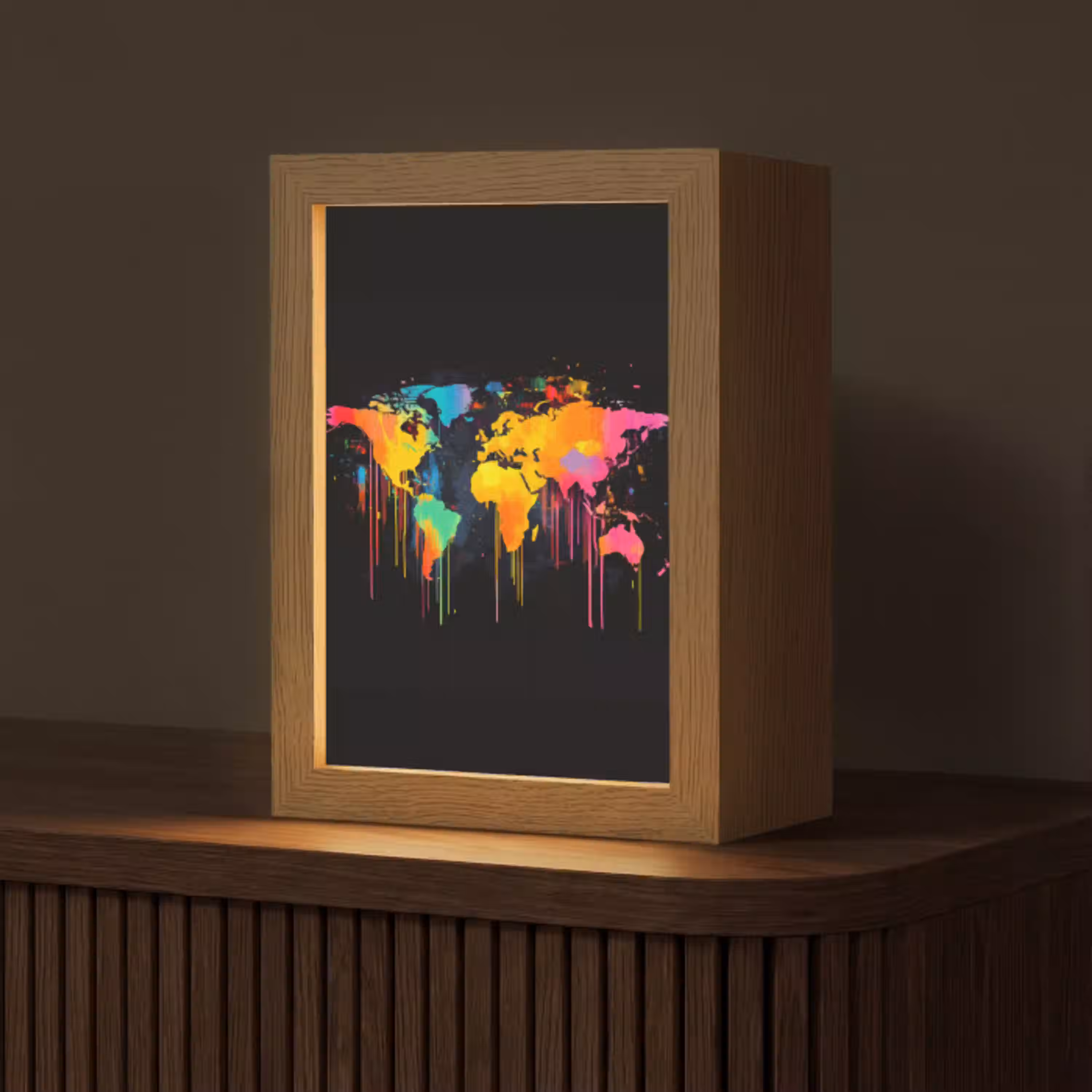 Wereldkaart - Verf - Kleurrijk - Graffiti - Wereld Light Box met kabel (Tafellamp) klein -z3d_website