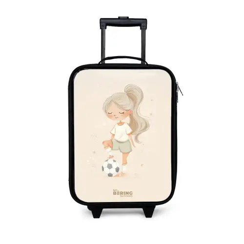 Meisje met een voetbal in beige kleuren Kinderkoffer - Zwart klein -3d