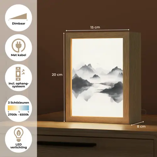 Bergen - Mistig - Water - Wit Light Box met kabel (Tafellamp) klein -USP_NL