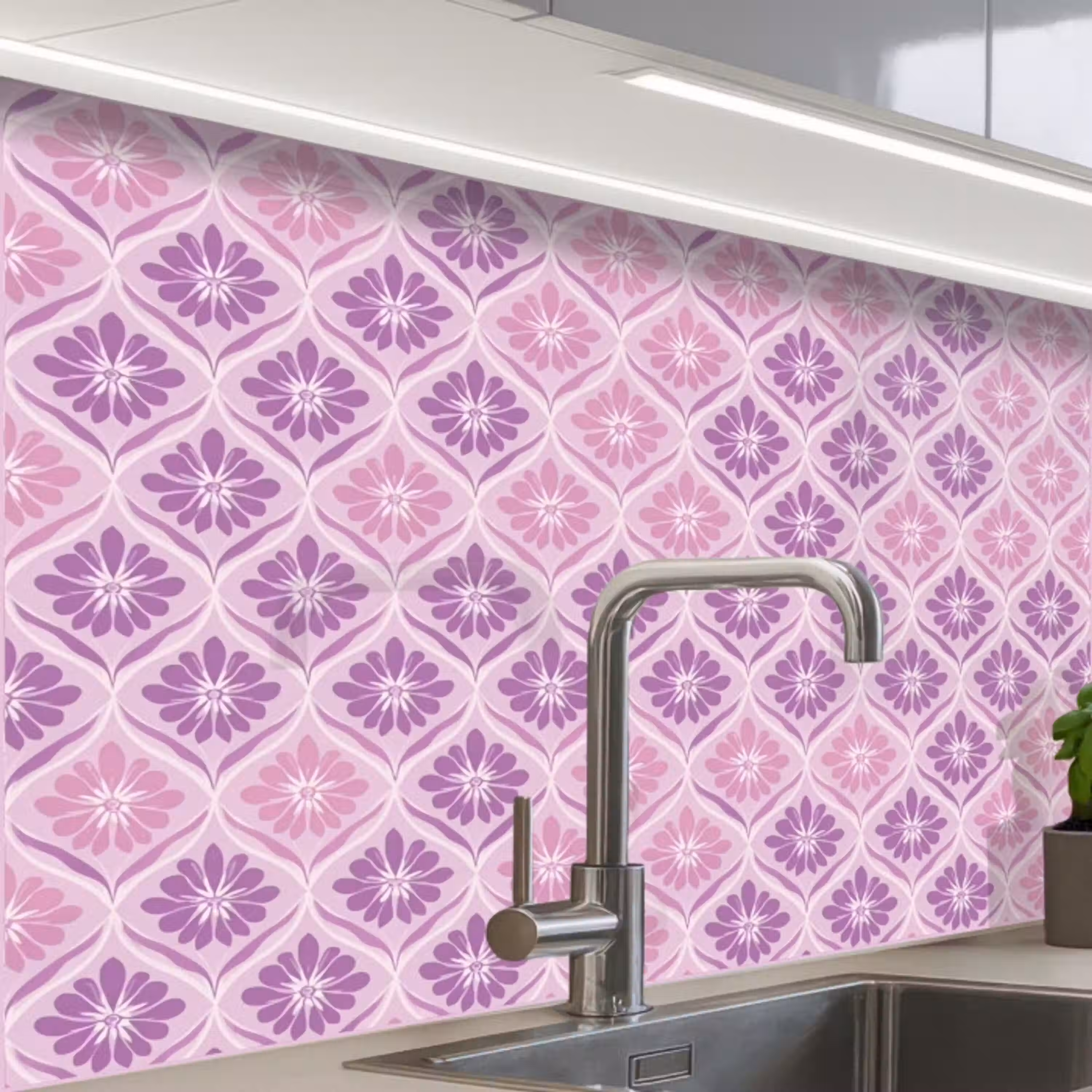 Bloemenruit - Patroon - Paars keuken achterwand 2 middel 865 -zzzz3d_schuin