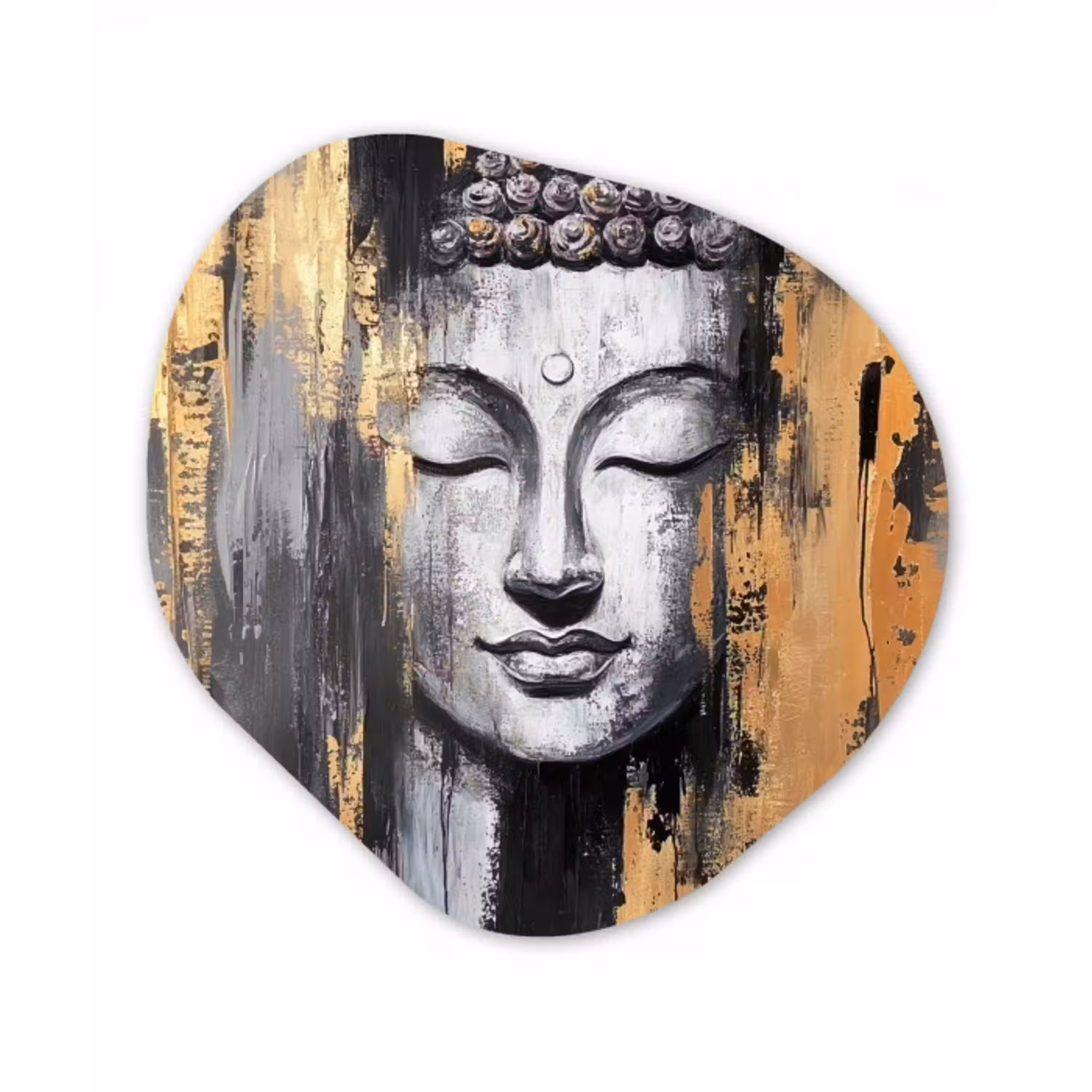 Boedhha - Penseelstreken - Goud - Abstract Wandcirkel Organisch Forex 3mm klein -3d