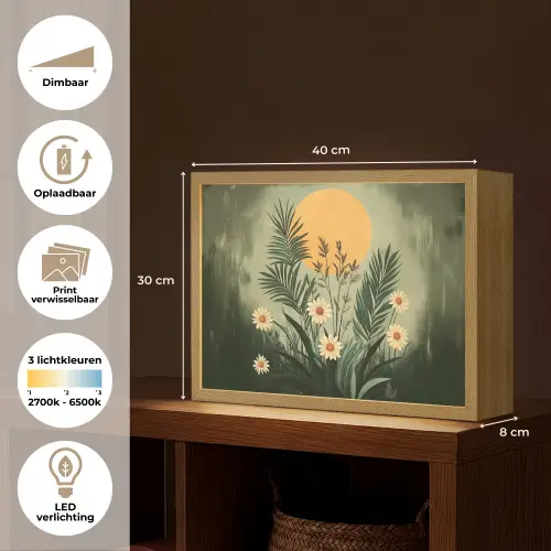Bloemen - Bladeren - Zon - Groen Light Box met batterij (Wandlamp) middel -USP_websiteoverzichtNL