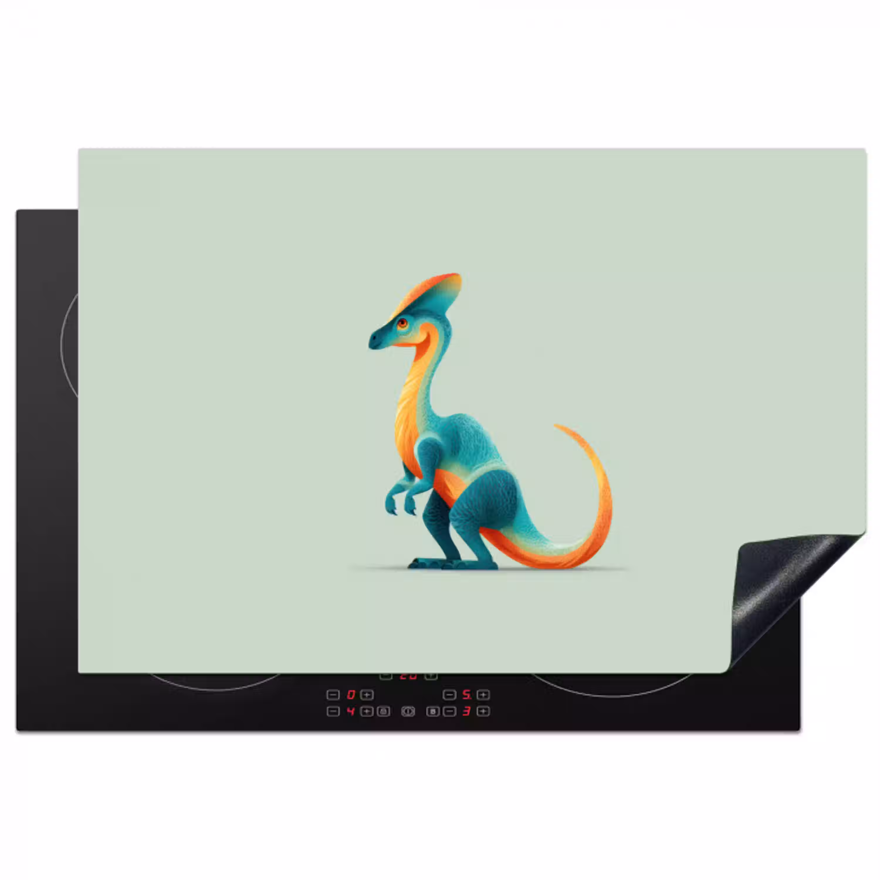 Staart - Dino - Minimalistisch - Blauw Inductie beschermer vinyl 3mm klein -3d