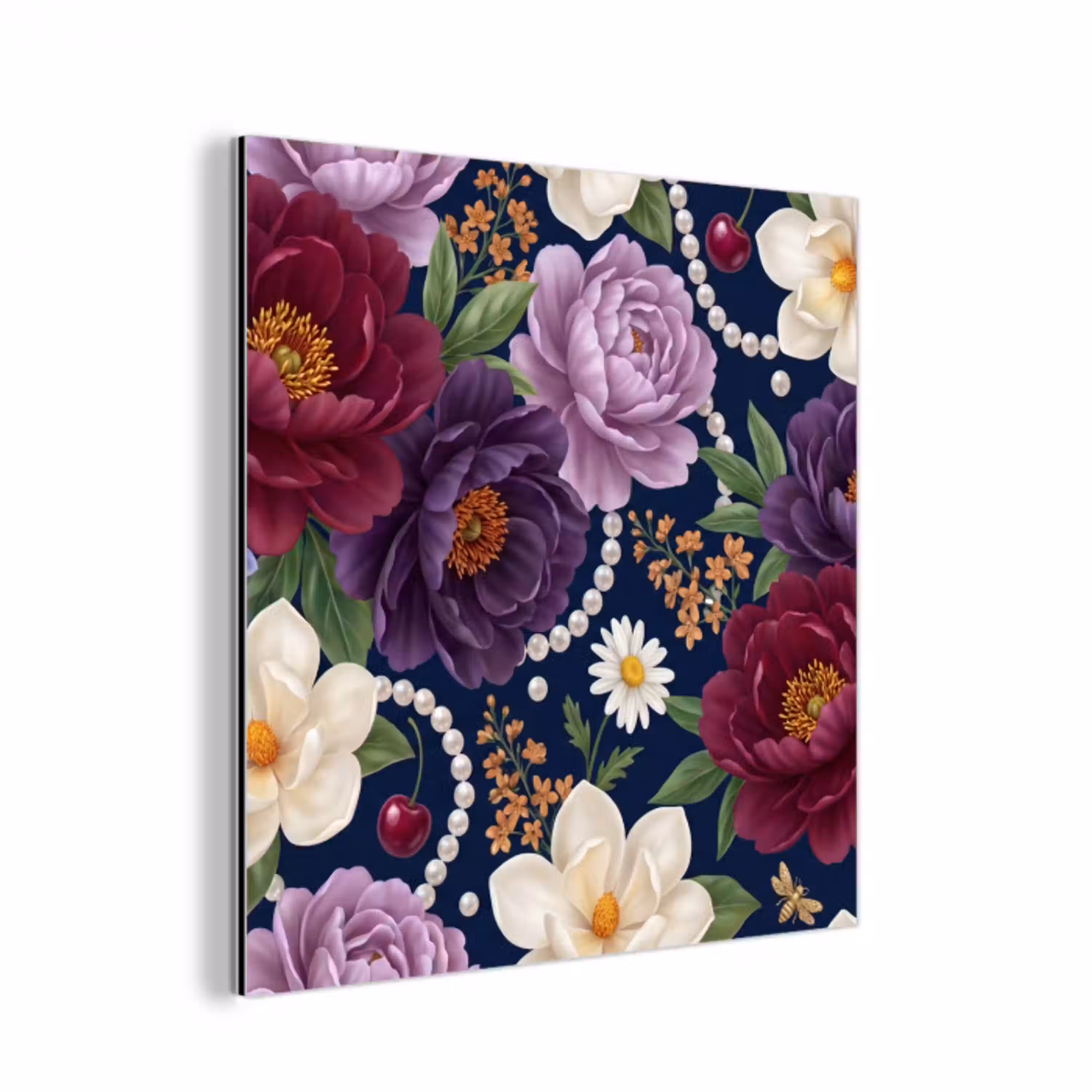Bloemen - Parels - Decoratie - Modern - Blauw aluminium wit klein -3d