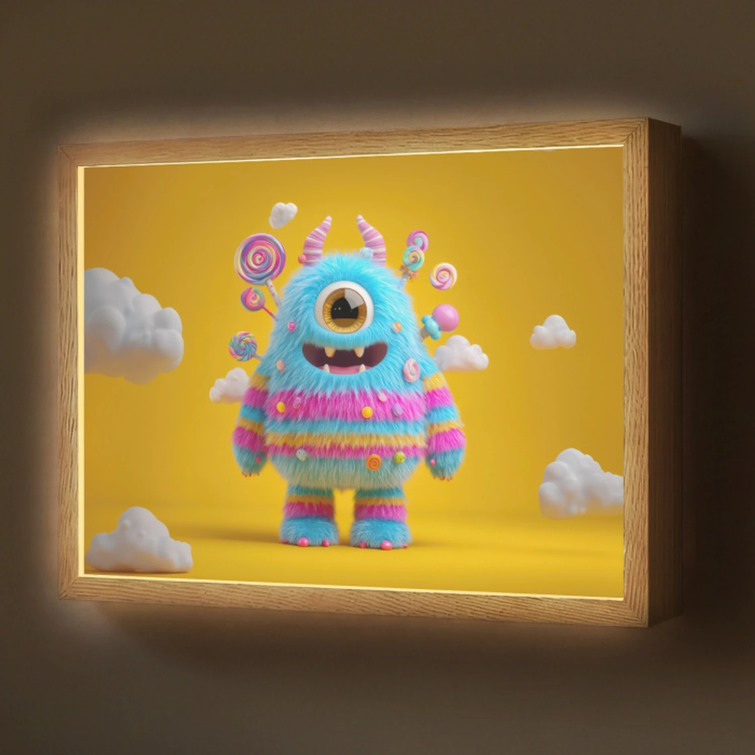 Monster - Snoep - Geel - Kleurrijk Light Box met batterij (Wandlamp) middel -z3d_website