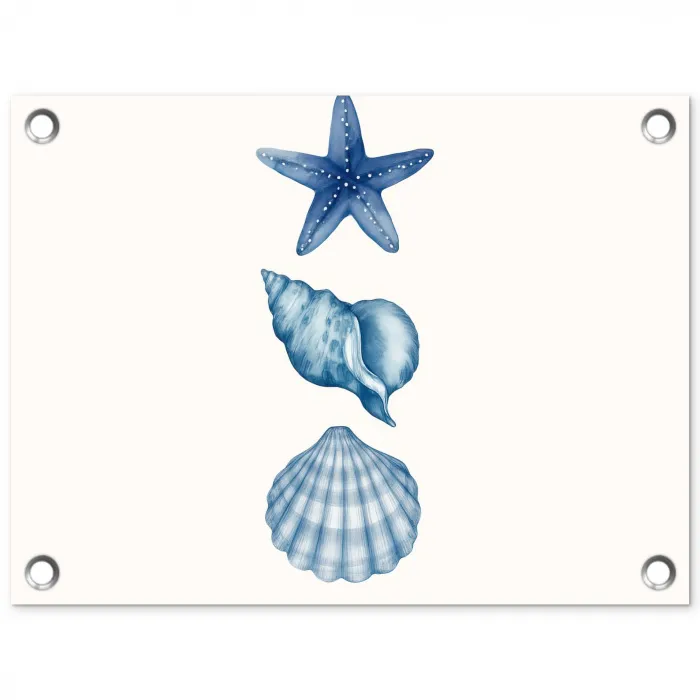 Zeester - Schelpen - Blauw tuinposter los doek klein -3d