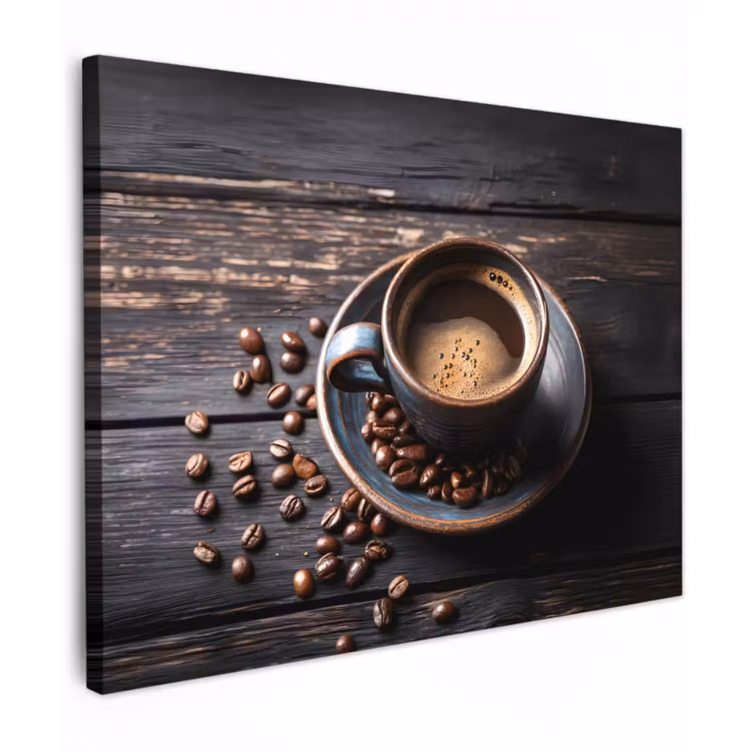 Canvas schilderij - Kop - Koffie - Hout - Bonen