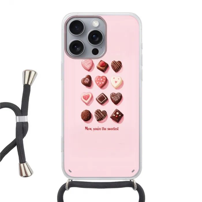 Chocolaatjes - Hartvormig - Liefste Hoesje iPhone 16 Pro Max met koord klein -3d