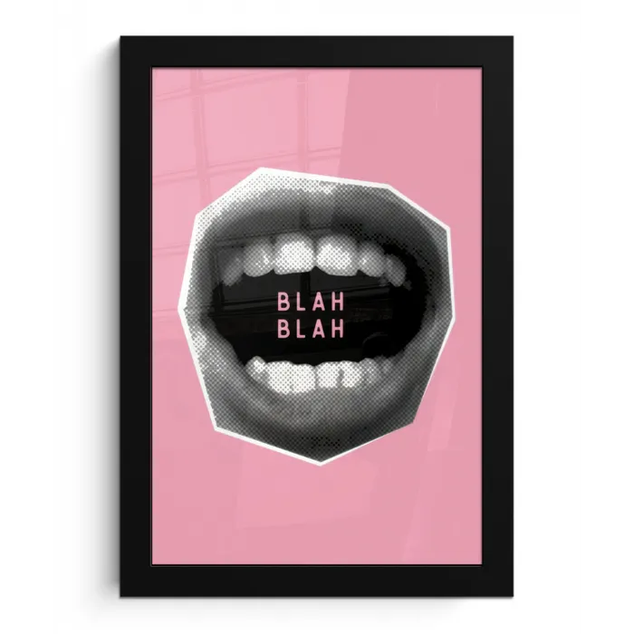 Mond - BLAH BLAH - Roze fotolijst zwart zonder passe partout klein -3d