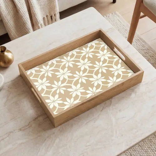 Bloemen - Patroon - Beige Dienblad Rechthoek middel 911 -sfeer1