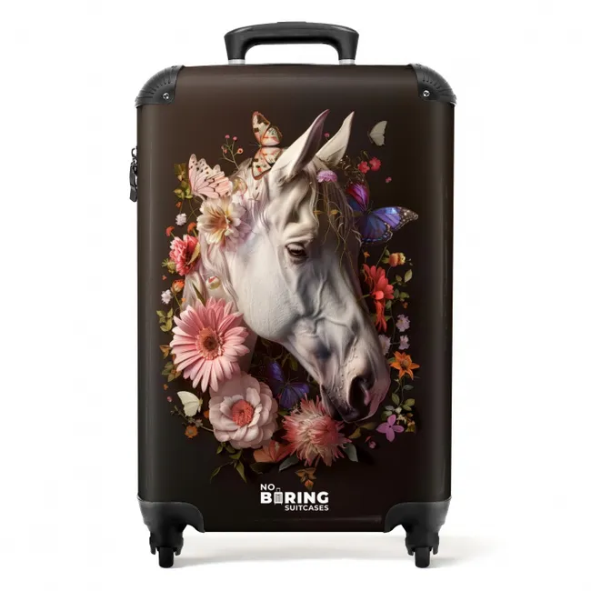 Wit paardenhoofd tussen kleurrijke bloemenkrans Koffer - NBS - Handbagage middel -productfoto_recht