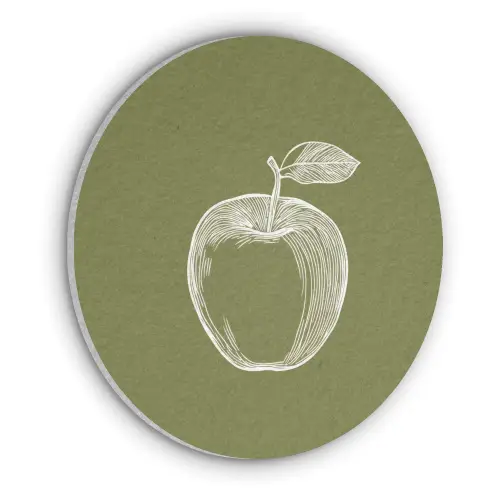 Lijntekening - Appel - Olijfgroen - Blaadje Akoestische PET Vilt - Rond klein -3d