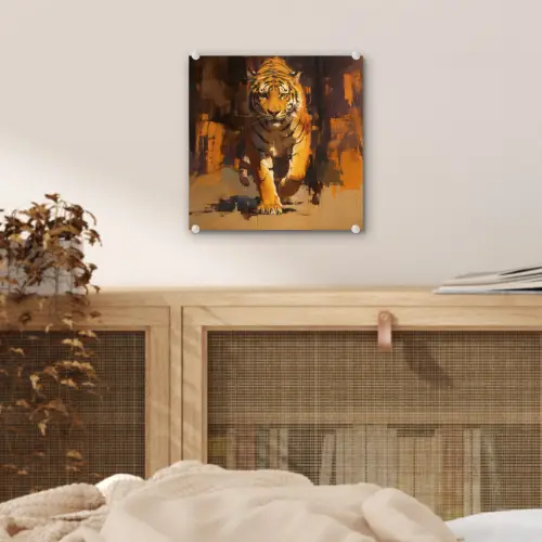 Tijger - Geschilderd - Oranje - Penseelstreken plexiglas 5mm klein -sfeer4