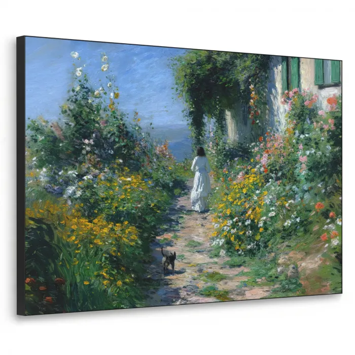 Kat - Vrouw - Bloemen - Huis Textielframe zwart klein -3d