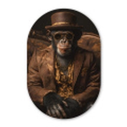 Chimpansee - Stoel - Pak - Bruin Wandcirkel Ovaal Glas middel -3d