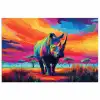 Neushoorn - Zonsondergang - Savanna - Kleurrijk poster papier klein -3d