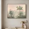 Tropisch landschap - palmbomen - Bloemen - Roze lucht Textielframe - compleet frame klein -sfeer2