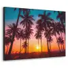 Palmboom - Zonsondergang - Horizon - Strand - Oranje - Roze Textielframe zwart klein -3d