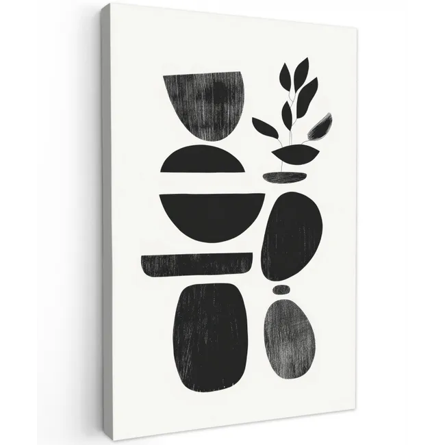 Japandi - Zwart - Abstract Tuinposter op houten frame 2 cm dik klein -3d