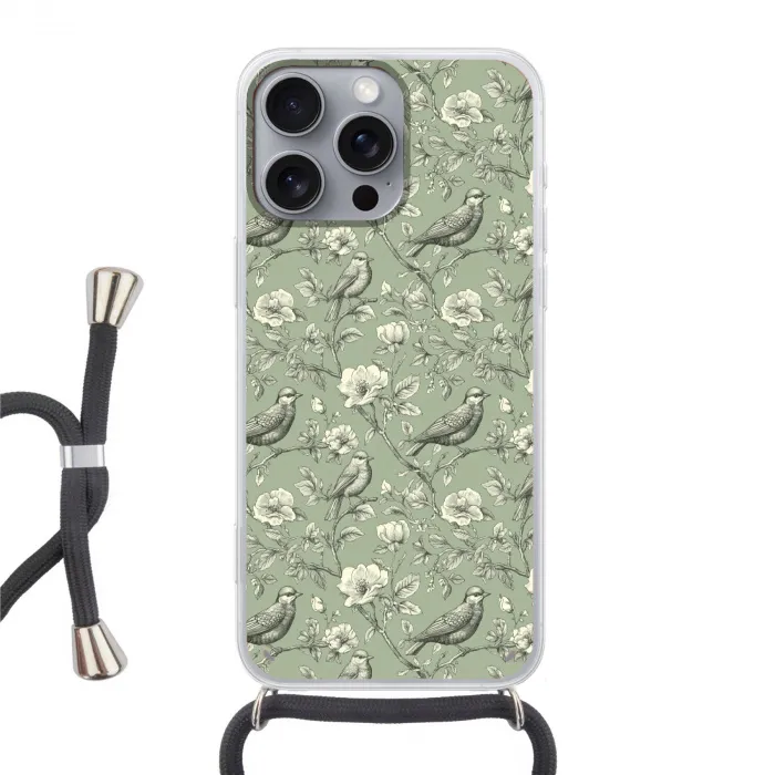 Klassiek - Botanisch - Groen Hoesje iPhone 16 Pro Max met koord klein 804 -3d