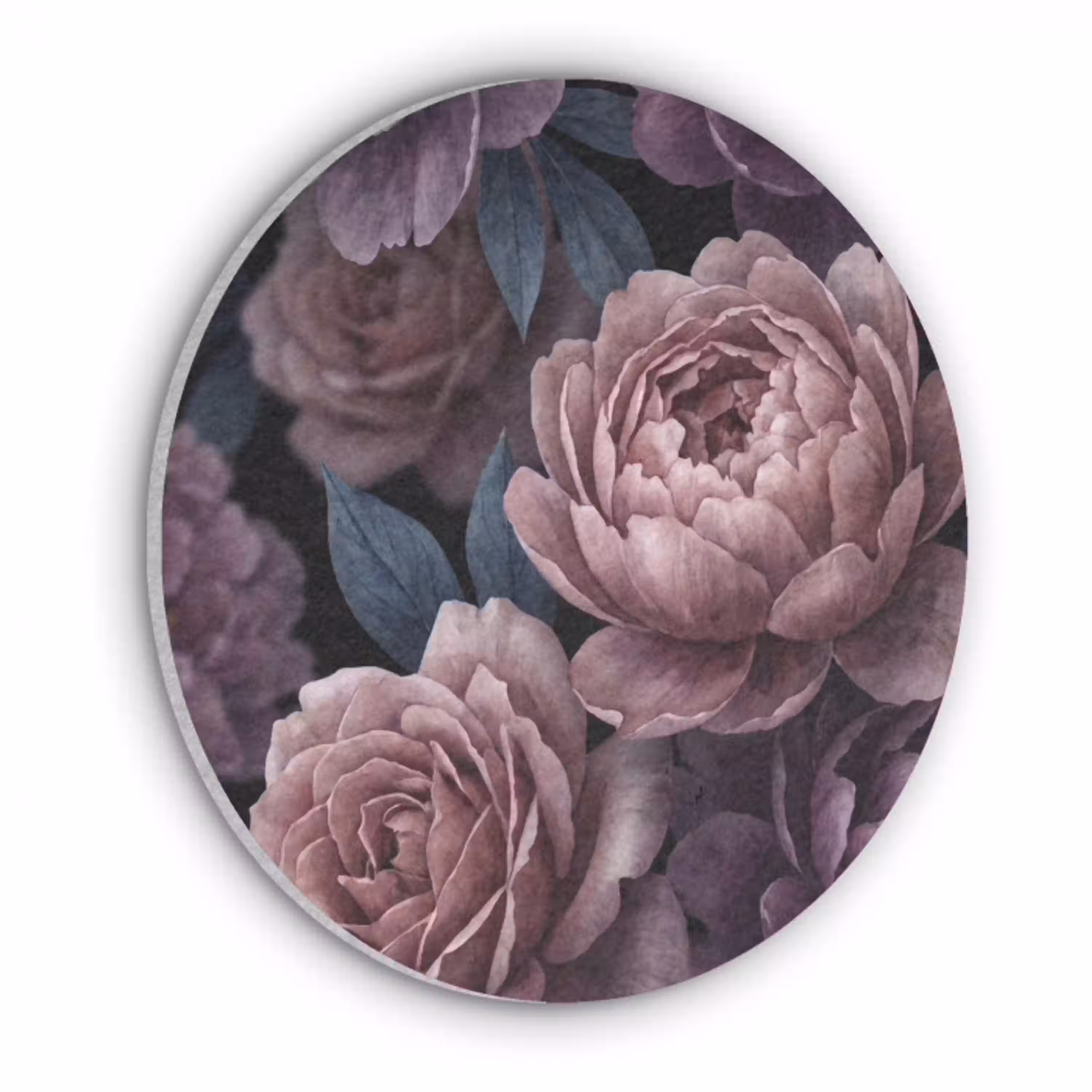 Bloemen - Patroon - Donker - Botanisch - Paars Akoestische PET Vilt - Rond klein -3d