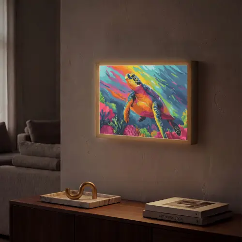 Koraal - Schildpad - Abstract - Water Light Box met batterij (Wandlamp) middel -sfeer1