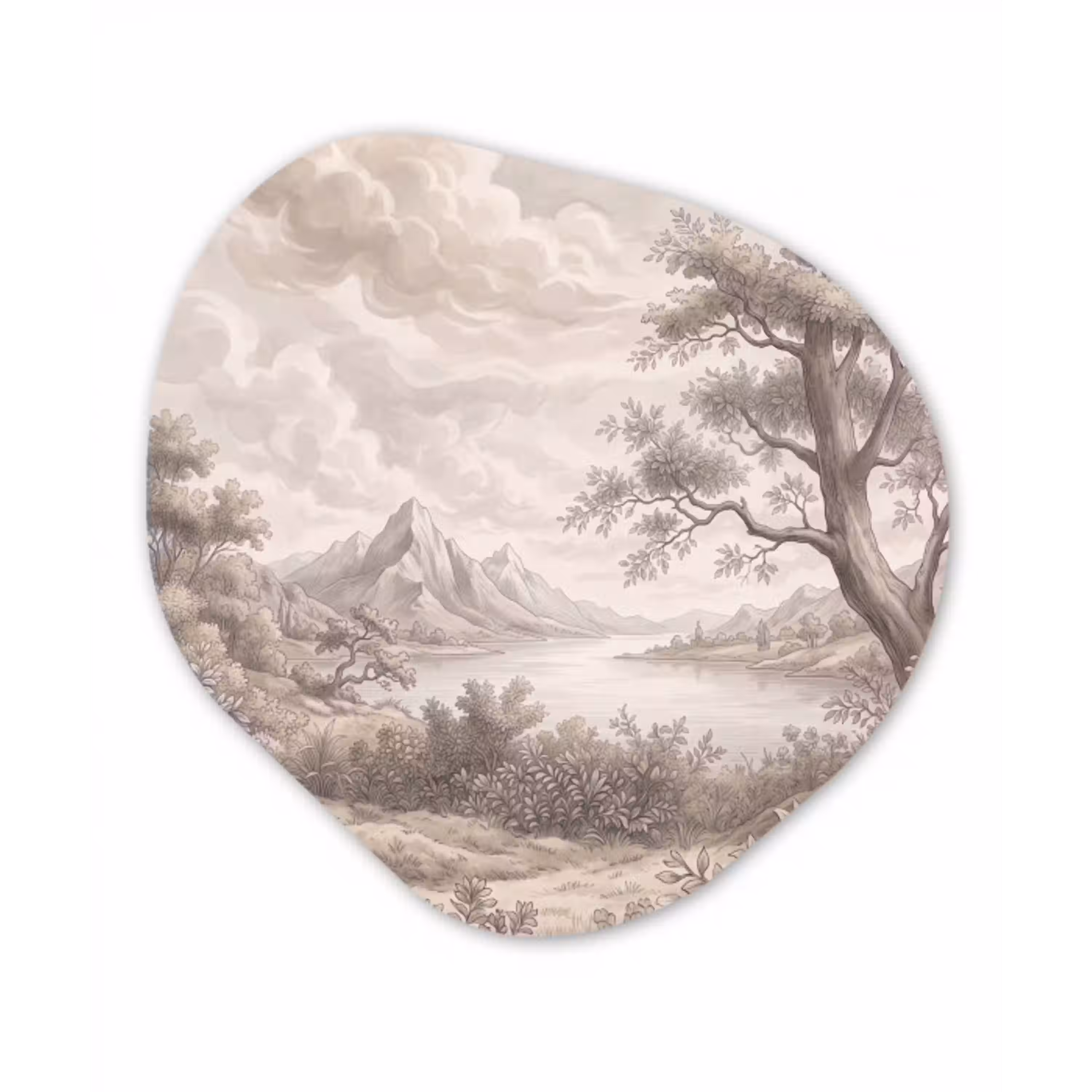 Landschap - Bergen - Meer - Natuur Wandcirkel Organisch Forex 3mm klein -3d