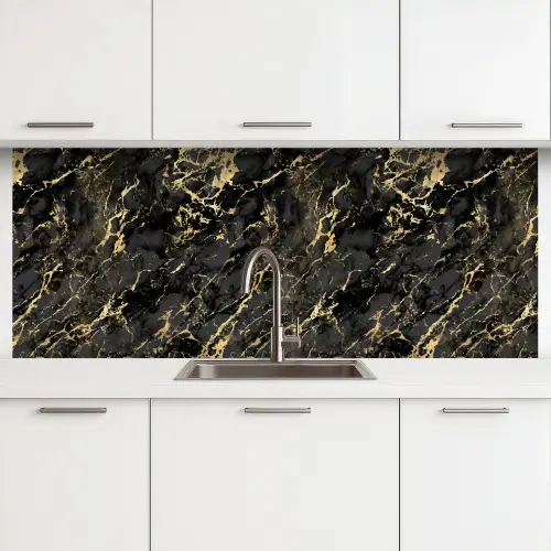 Marmer - Zwart - Goudstructuur keuken achterwand 2 middel 871 -3d