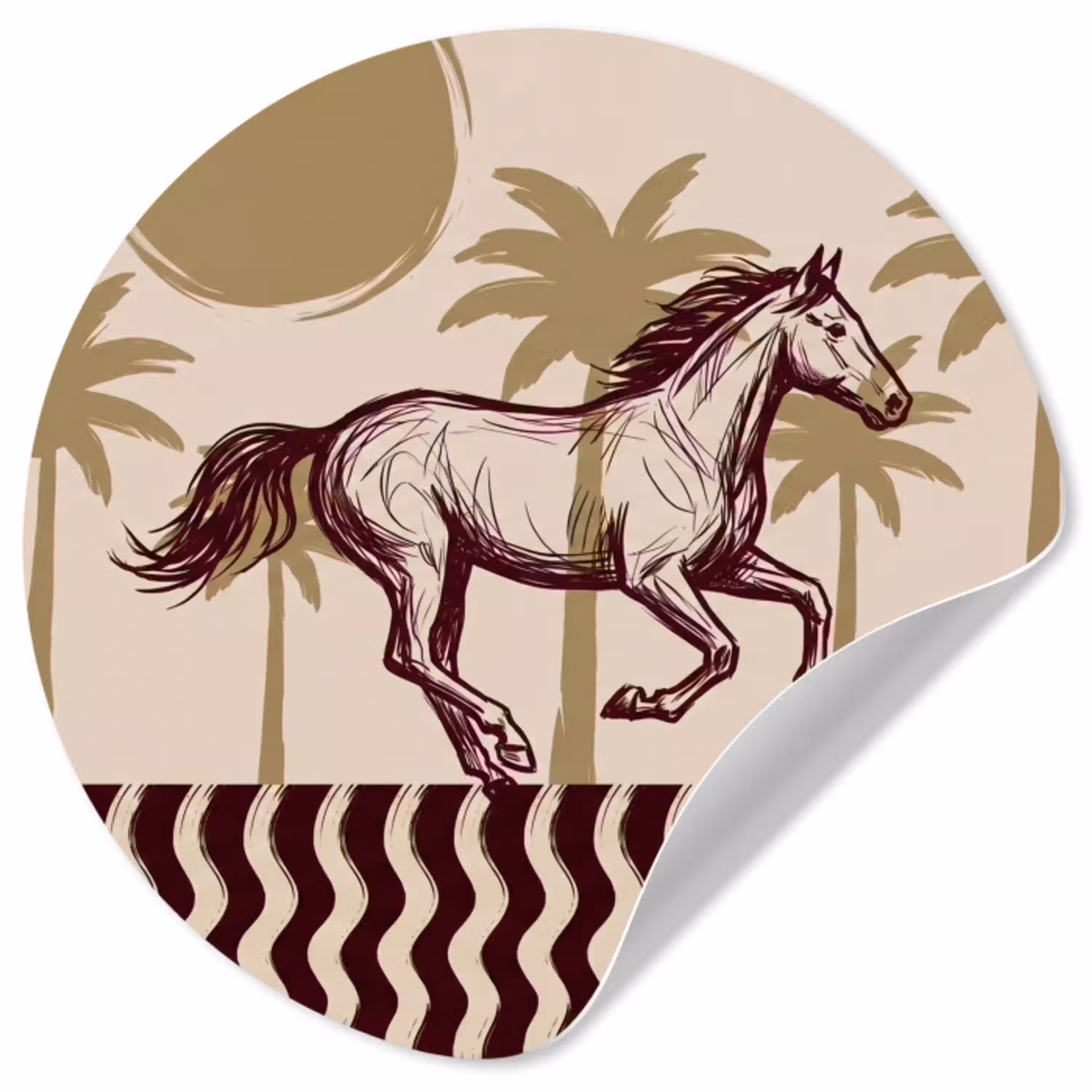 Paard - Galopperend - Woestijn - Illustratie Wandcirkel behangsticker klein -3d
