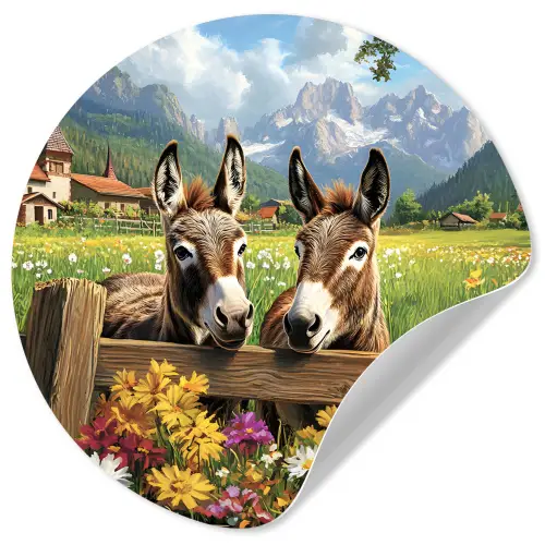 Ezels - Bloemen - Zomers Wandcirkel behangsticker klein -3d
