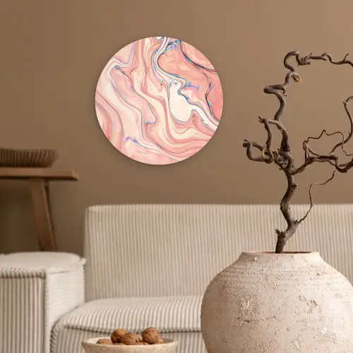 Marmer - Pastel - Roze - Blauw - Marmerlook - Abstract Wandcirkel kunststof plaat 5mm dik klein -sfeer1
