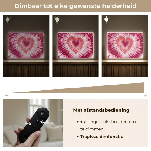 Hartvorm - Roze - Tie dye Light Box met batterij (Wandlamp kind) middel -USP_dimbaarNL