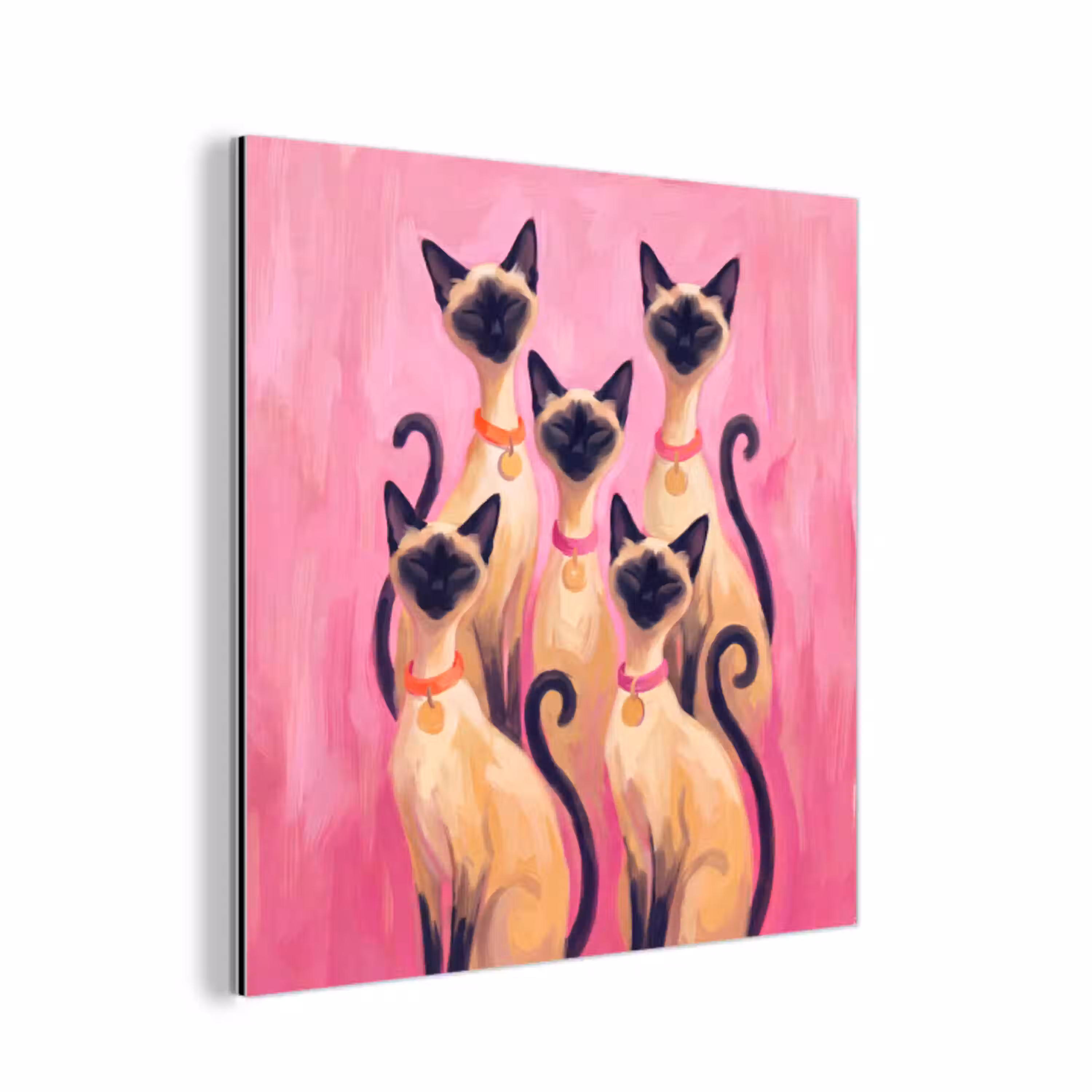 Kat - Groep - Dieren - Modern - Roze aluminium wit klein -3d