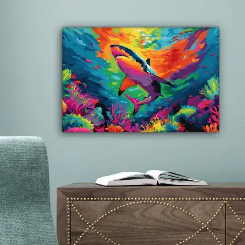 Haai - Koraalrif - Abstract - Kleurrijk canvas 2cm klein -sfeer4