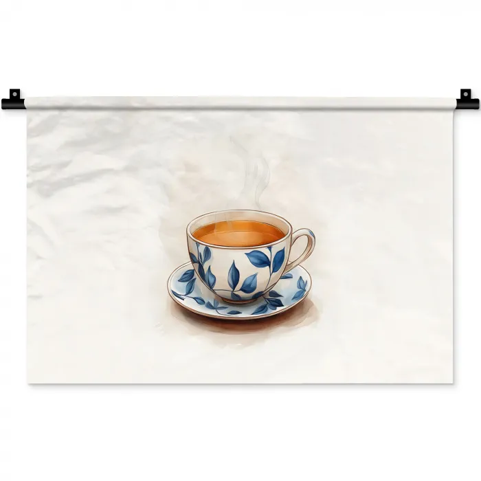 Theekop - Bladeren - Blauw Wandkleed katoen klein -zz3d