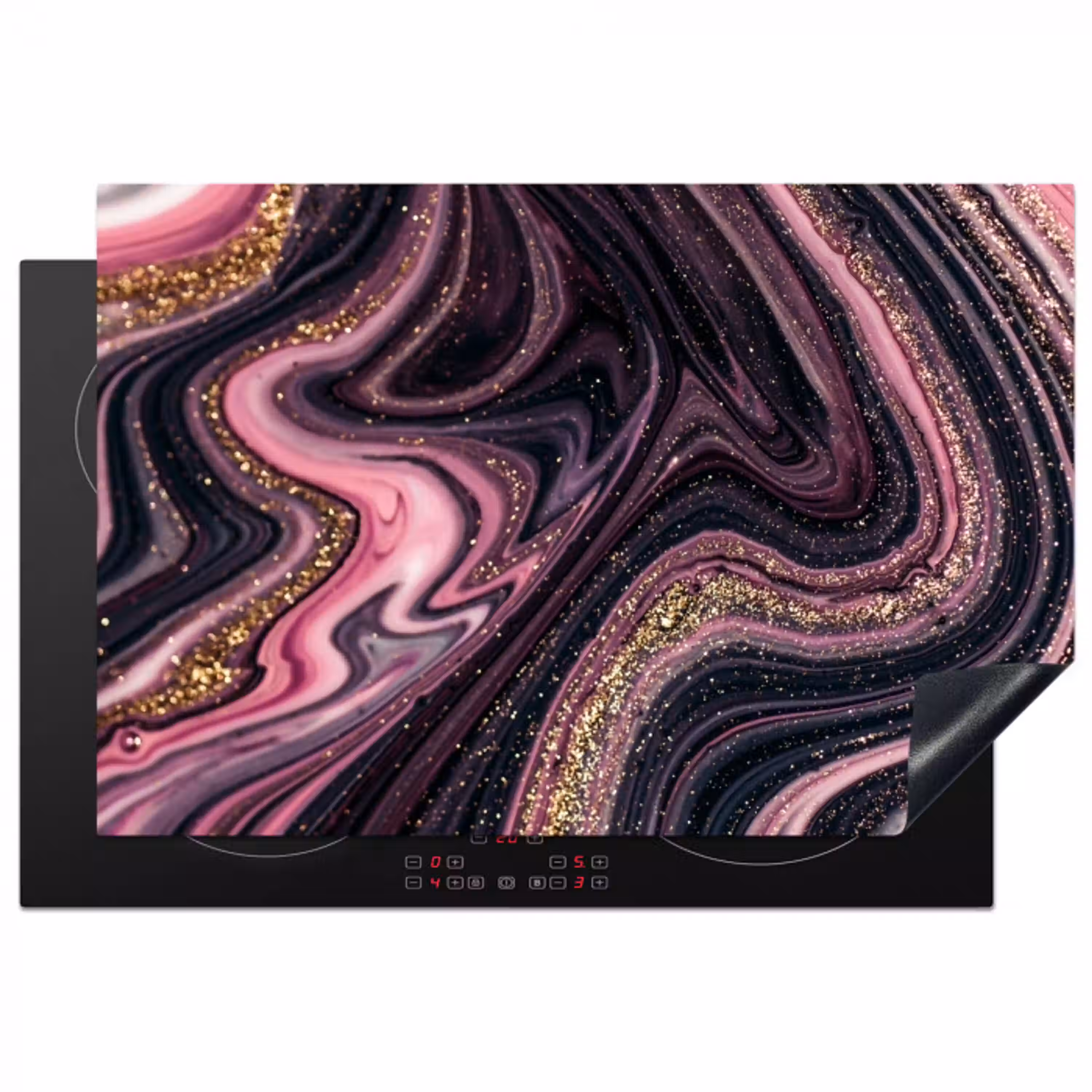 Marmerlook - Roze - Paars - Goud - Luxe - Marmer Inductie beschermer vinyl 3mm klein -3d